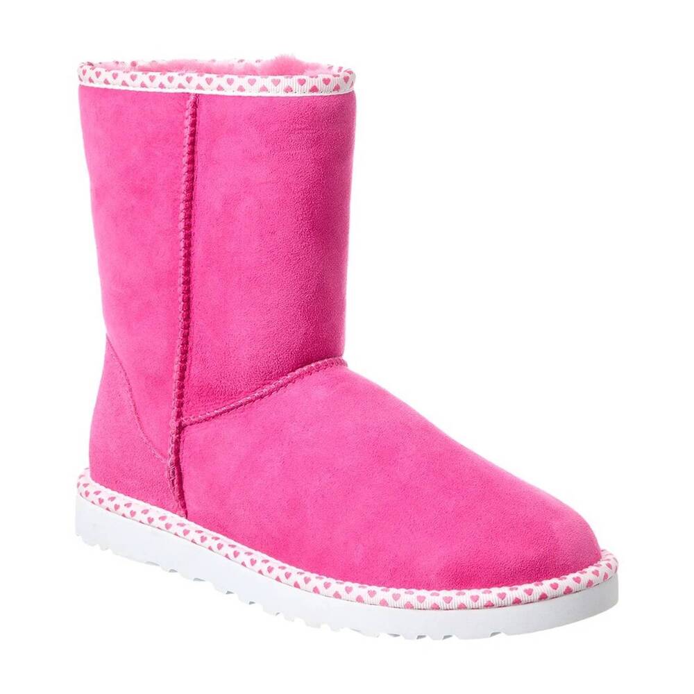 NEW UGG kid's classic short hearts boot in fuchsia